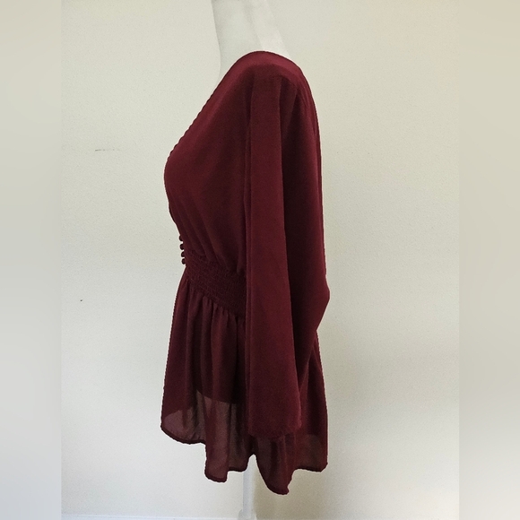 Torrid Babydoll Women's Elegant Burgundy Georgette Smocked Blouse Size 2X. - Picture 6 of 15